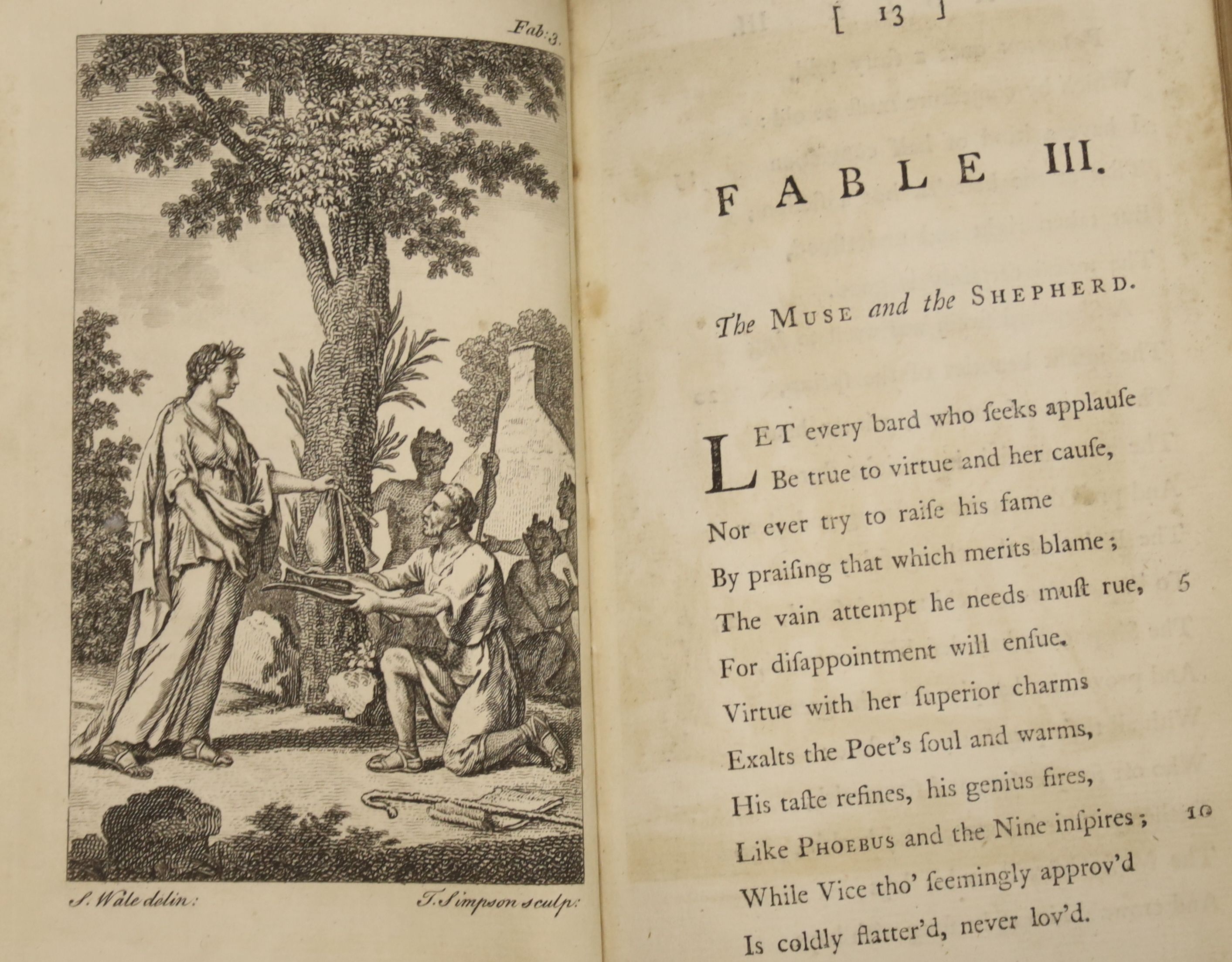 Wilkie, William - Fables, 8vo, calf, rebacked and re-cornered, with 18 engraved plates, Edward and Charles Dilly, London 1768